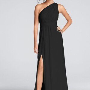 Long One-Shoulder Crinkle Chiffon Dress
